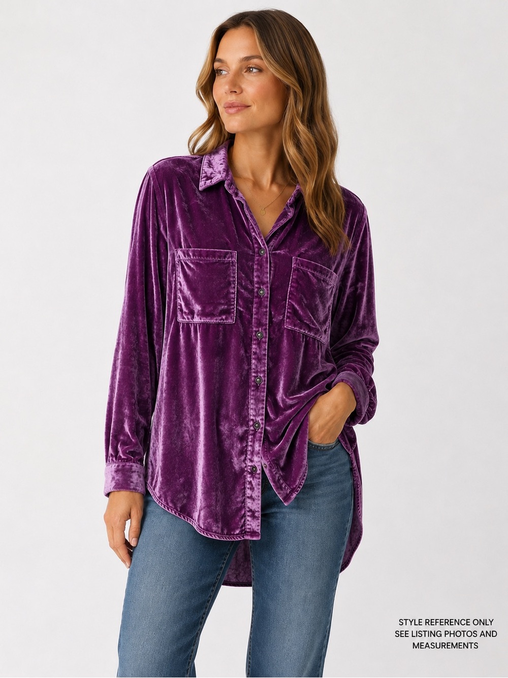 Pilcro Anthro Purple Velvet Button Front Tunic Shirt XS‎